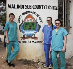 Sylwia, Nicola and Jill outside their Kenyan hospital base