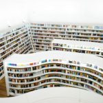 Overhead image of library shelving