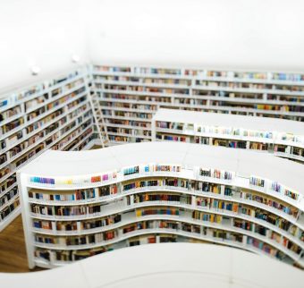 Overhead image of library shelving