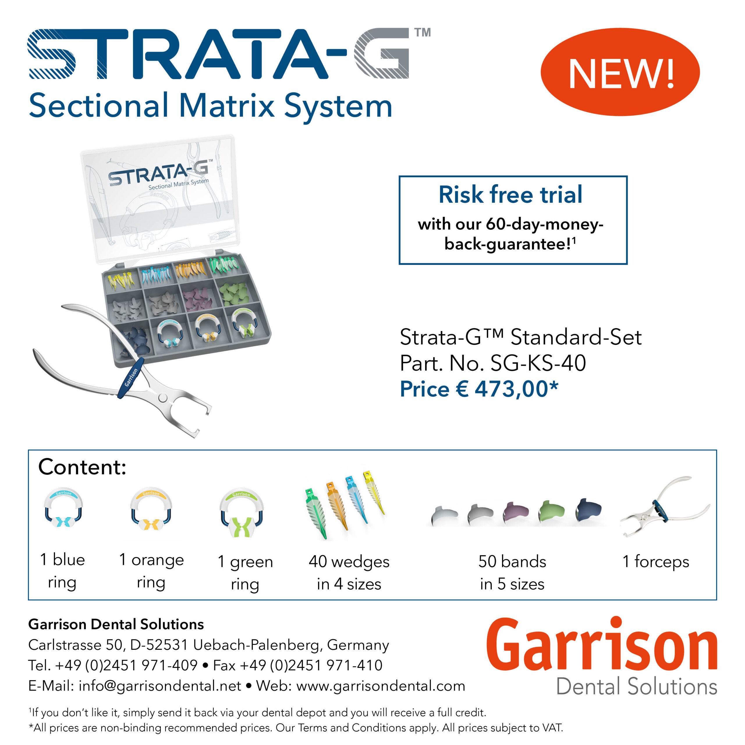 Ad: Find out more about the Strata-G Sectional Matrix System from Garrison Dental Solutions