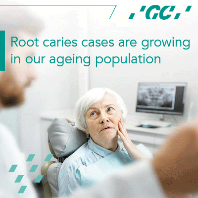Adver: GC Europe, Root caries case are growing in our ageing population. Identify Risks, protect and prevent. With MI Treatments from GC - find out more (click here).